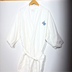 Disneyland Hotel L/XL Embroidered White Cotton Waffle Knit Robe w/2 Pockets
